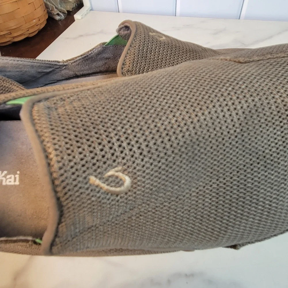 OluKai Nohea Mesh Mens Slip On Loafers Mustang Grey Brown 10188-13AP Size 14
